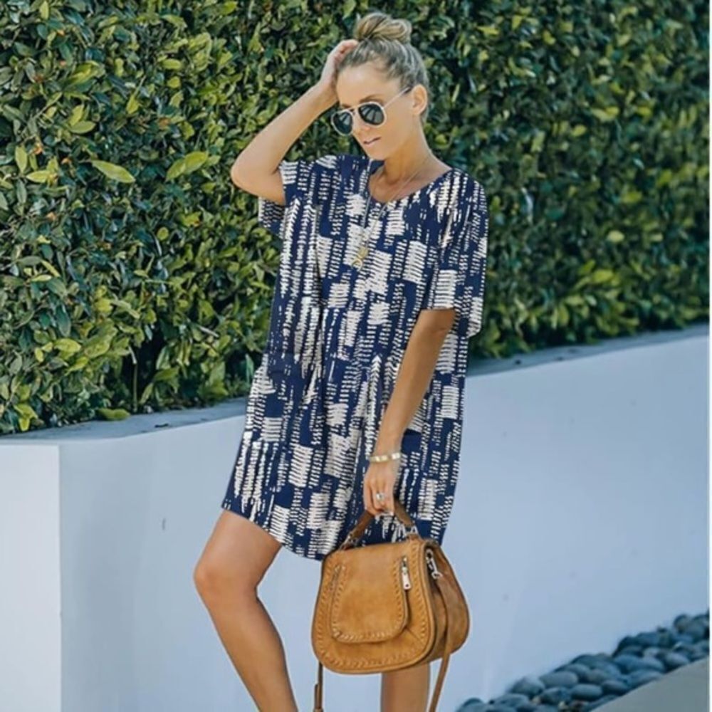 Women’s Casual Short Sleeve T-Shirt Mini Dress/Beach Coverup with Pockets